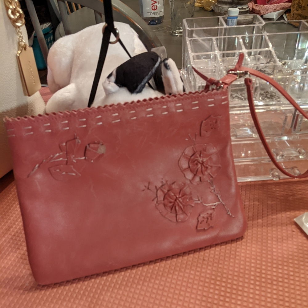Pink leather small wristlet BCBG